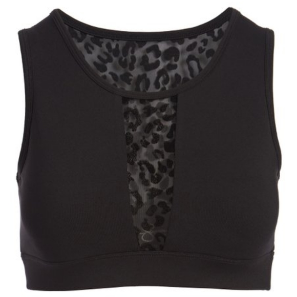 Jet Black Leopard Mesh Insert Sports Bra - Picture 7 of 7